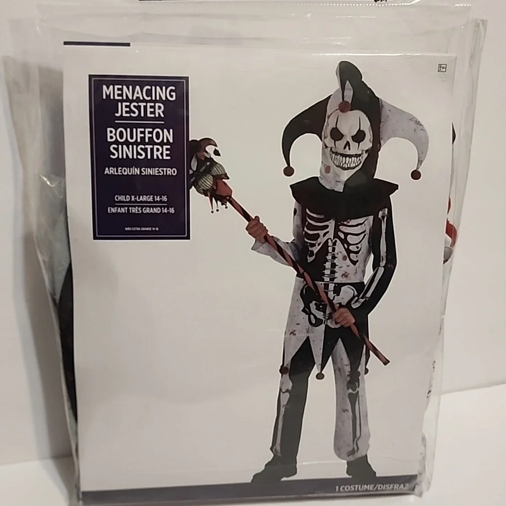 Black & White Jester Clown Costume - 1 Set Size XL 14-16